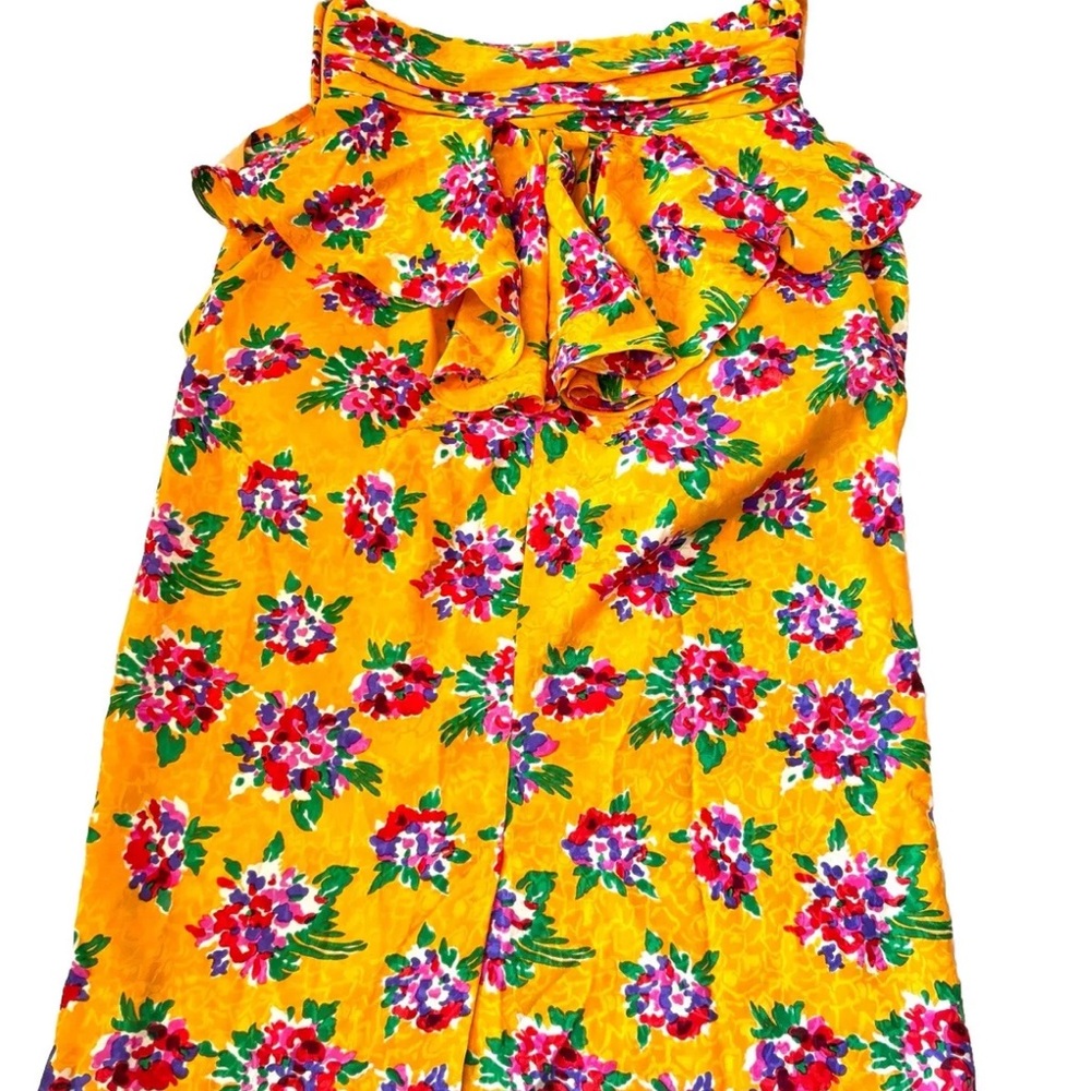 Vintage 80's Argenti Yellow Floral‎ Silk Peplum Pencil Dress S - Picture 5 of 8